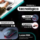 Mouse Sem Fio Recarregável RGB – Wireless 2.4GHz + Bluetooth, Silencioso, LED, 1600 DPI para Notebook e PC