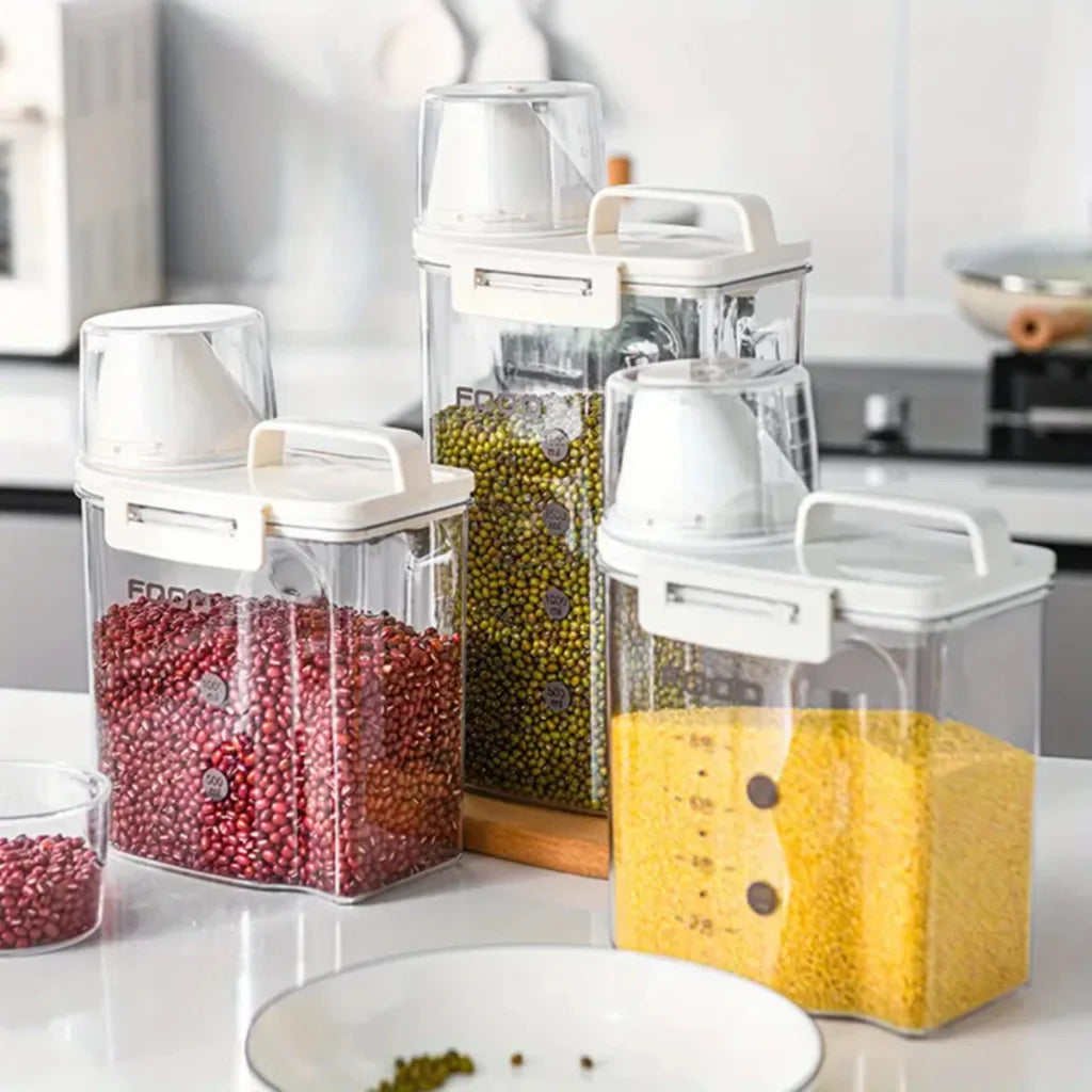 Pote Hermético com Copo Medidor – Praticidade e Organização para Sua Casa