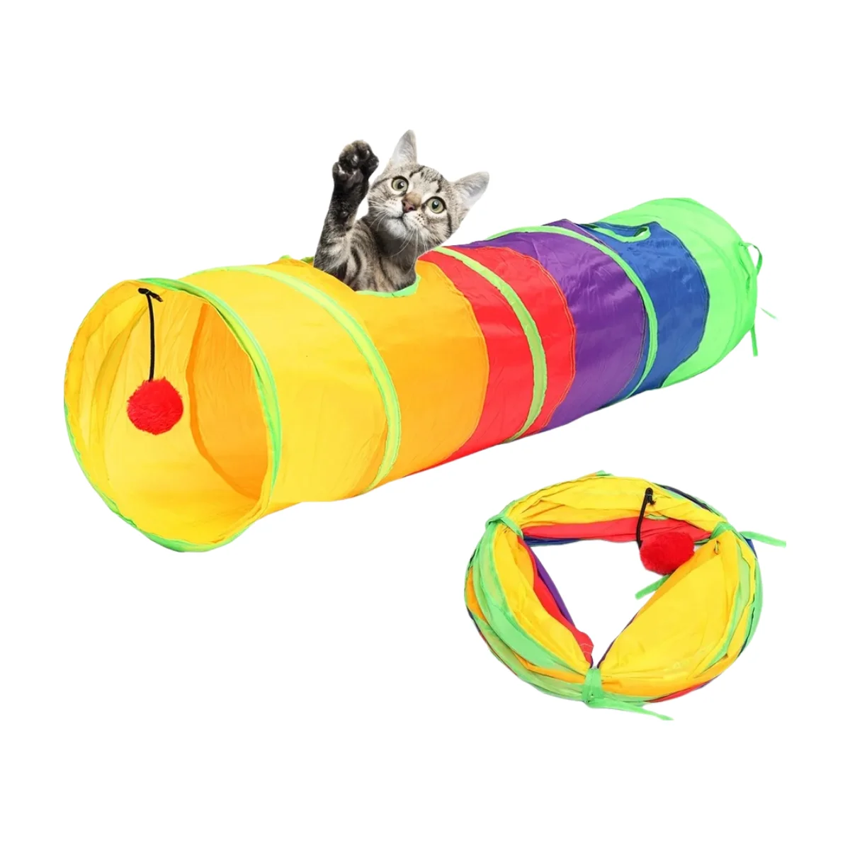 Túnel Labirinto para Gatos – Brinquedo Dobrável S-Type 2/3 Entradas com Bola Interativa