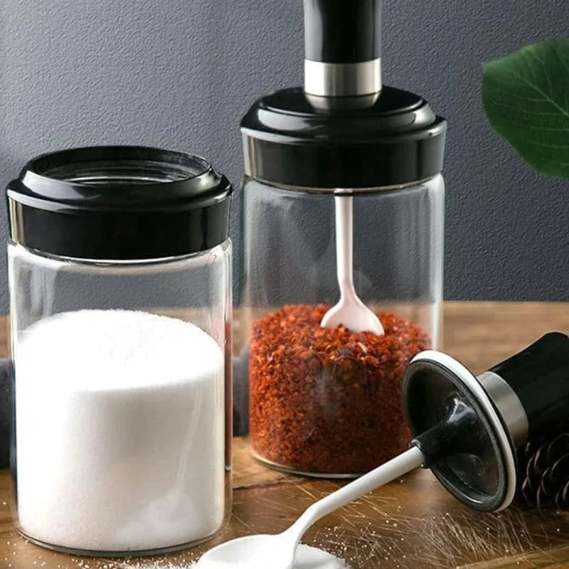 Pote de Vidro para Temperos com Colher – Armazene Sal, Açúcar e Condimentos com Praticidade