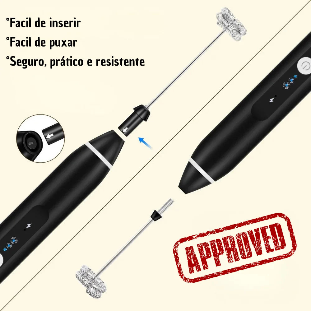 Mini Mixer Elétrico Portátil 1300mAh – Espumador de Leite e Batedor Multiuso Recarregável