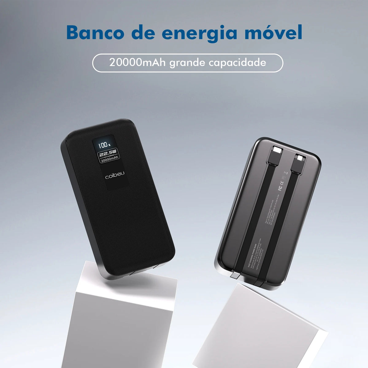 Power Bank 20000mAh COIBEU – Carregador Portátil com Display Digital, Carga Rápida USB/Type-C e Lanterna LED